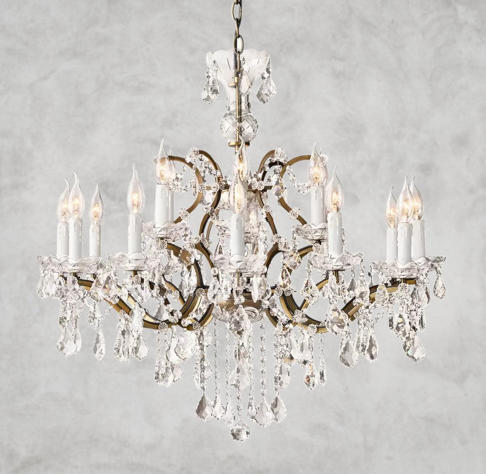 19th C. Rococo Iron & Crystal Round Chandelier 18", 28", 33", 40", 60", 101"